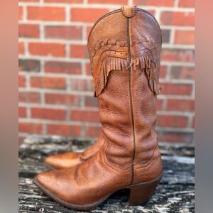 Dan Post DP3254 Western Fringe 13” Snip Toe Sz 7.5 Cognac Caramel Leather Boots